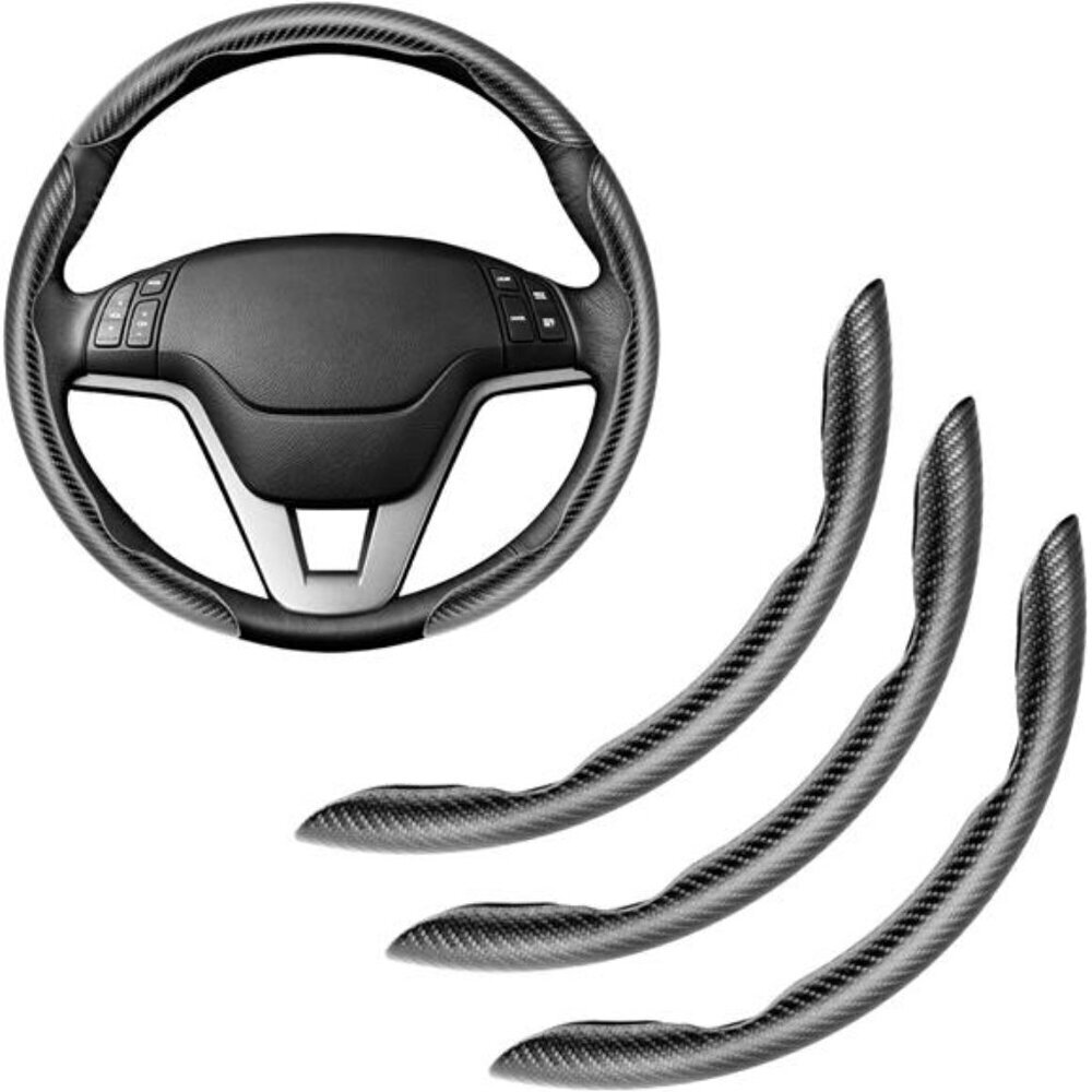 3pcs Carbon Fiber Anti-Skid Steering Wheel Cover, Segmented & Butterfly